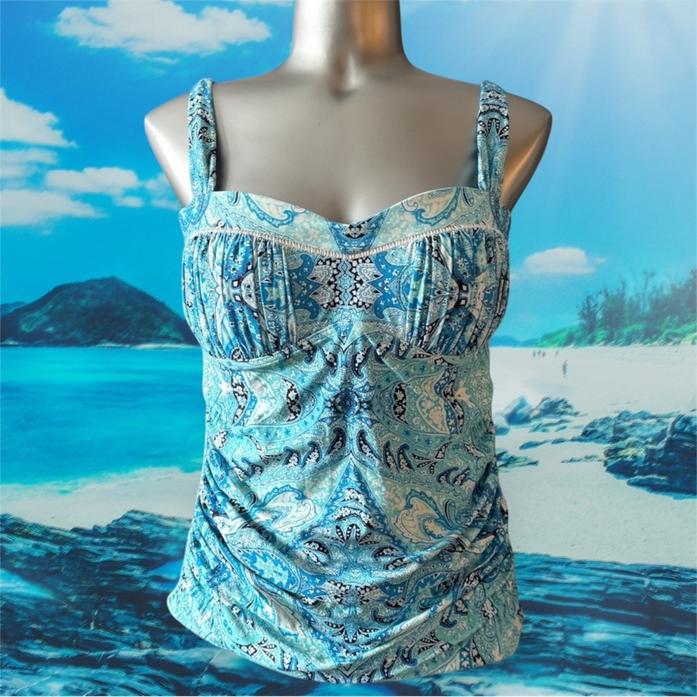 2 for $30 | Blue Paisley Tankini Top - Picture 1 of 14
